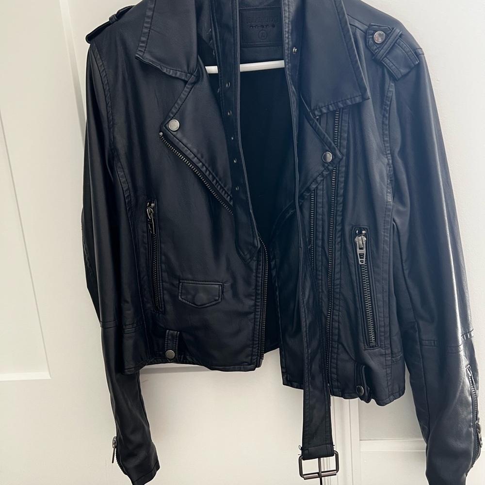 Dark Navy Faux Leather Biker Jacket